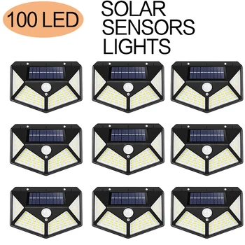 2/4/8/9PCS 100 LED na Prostem Sončne Stene Svetlobe Sončne Svetilke Vodotesne Senzor Gibanja, Solar Powered Ulici Luči za Vrt Dekoracijo