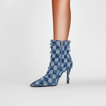 2023 Jeseni/Pozimi Moda za Ženske Visoko Stiletto Pete Konicami Prstov Cowgirl čevlji Gleženj Boot Seksi Strani Zadrgo