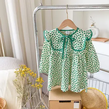 Baby Dekleta Oblačenja Športna Oblačila Otroci Pomlad Poletje Obrabe 2023 Nova Roža Punca Obleke Otrok Zeleno Obleko za 2-7years