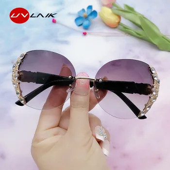 UVLAIK Velik Okvir Diamond sončna Očala za Ženske Luksuzne blagovne Znamke sončna očala brez okvirjev Ženski Vijolična, Modra Barva v Prahu za Očala UV400