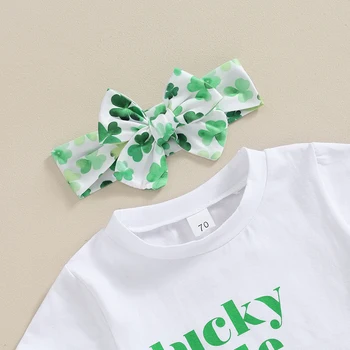 Za malčke Baby Dekle St Patricks Day Obleko Črke Natisni T-Shirt Kratek Rokav Detelja Hlače Glavo 3Pcs Set