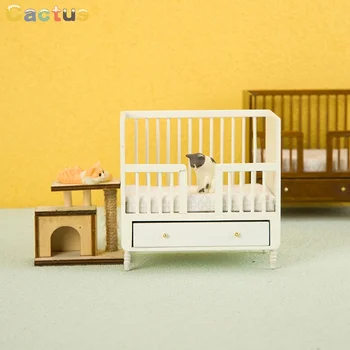 1:12 Lutke Miniaturni Lesa Posteljo Evropski Stil Zakonsko Posteljo Doma Pohištvo Spalnice Model Dekor Igrača, Lutka Hiša Dodatki