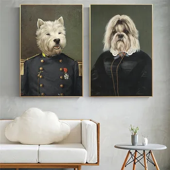 Pes v Vojaško Uniformo Oljnih Slik Tisk na Platno Umetnosti Plakatov In Fotografij Lep Psi Wall Art Slik, ki jih Otroci Soba Dekor
