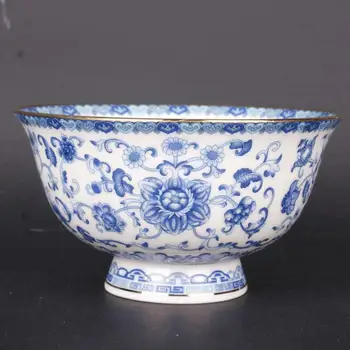 Kitajski Qing qianlong Modre in Bele Porcelanaste Pozlatiti Robovi Lotus Design Veliko Skledo