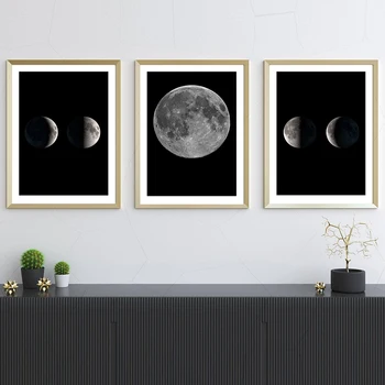 Luna Cikel Plakat Umetnosti Tiskanja Moon Phase Prostor Wall Art Platno Slikarstvo Znanost Lunar Faze Steni Sliko Študija Dnevna Soba Dekor