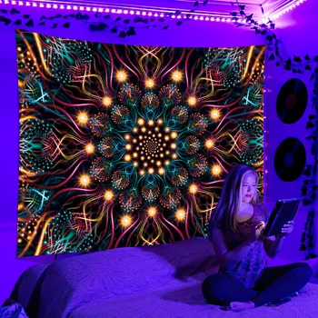 Fluorescentna tapiserija, UV reakcija psihedelični Steni visela hipi DJ Spalnica dormitorij neodvisni soba dekoracijo
