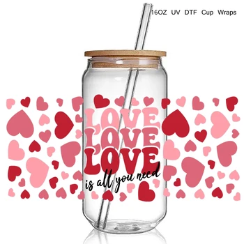 15+Nova Valentinovo Temo Kave Design 3d UV DTF Prenos Nalepke Valentine Ljubezen UV DTF Pokal Obloge, Nalepke za 16 oz Uporabo