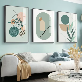 Nordijska geometrijske linije povzetek listov umetniško platno slikarstvo plakat, dnevna soba dekoracijo doma sliko brez okvirjev