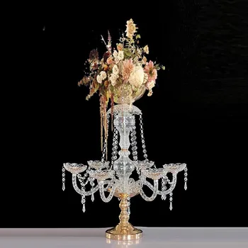 Pozlačeni Crystal Akrilna Cvet Vazo Imetnika, Poroka Tabela Centerpiece svečnik, Dogodek Stranka, Dekoracijo Cvet Rack