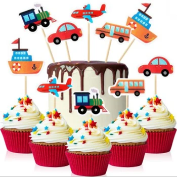 10pcs Rojstni dan Torta Dekoracijo Pribor Risanka Avtomobilski Promet Cupcake Pokrivalo Hrane Izbor Otroci Rojstni dan Uslug