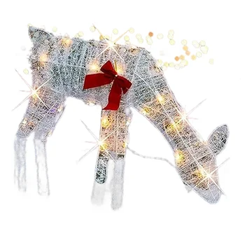 Osvetljeno Božično 2D Jelenov Prostem Okraski, Pre-Sveti sveti Božič Rudolph & Santa Sani z Lučmi,Mati Jelen