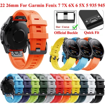 26 22 mm Quickfit Watchband Trakov Za Garmin Fenix 7X 6X 5X Plus 3HR Silikonski Easyfit Zapestje Traku Za Fenix 6 7 5 935 Watch Pasu