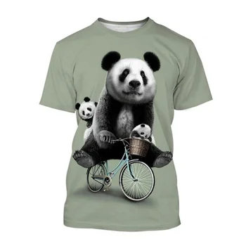 Živalski Kitajski Panda 3D Tisk T-shirt Priložnostne Kratkimi Rokavi, Posadke Vratu Tees Poletje Ulica T Shirt Svoboden Top Moški Otroci Oblačila
