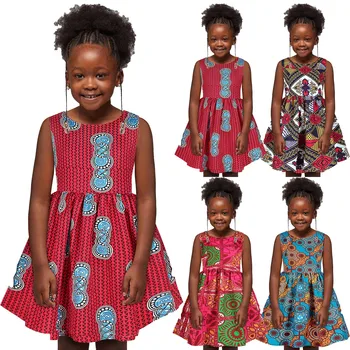 Afriške Malčka Obleko Otroci Baby Dekleta Dashiki Tradicionalni Slog Obleko Brez Rokavov Ankara Princesa Obleke, Casual Obleke Vestidos