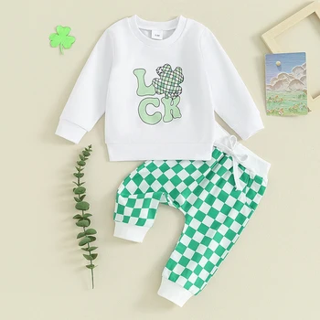 Dojenčke in Malčke Baby Boy St Patrick ' s Day Obleko Detelja Pismo Dolg Rokav T-Shirt Vrhovi in Jogger Nastavite Hlače