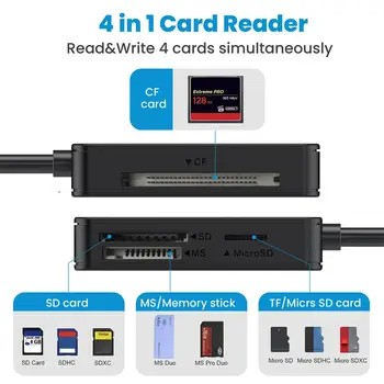 Vse-V-Enem Memory Card Reader USB 3.0 Tip C 4 V 1 Pomnilniško Kartico Compact Smart Reader Adapter Card Reader, Flash MS CF Kartica S H7F0