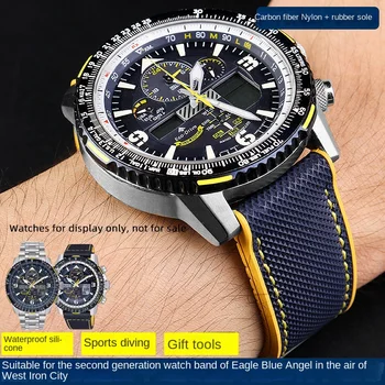 22 23 mm ogljikovih vlaken, potiskane najlon silikonski watch trak za Citizen Blue Angel 1., 2. in 3. generacije AT8020 JY8078/8075