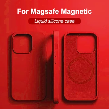 Luksuzni Tekoče Silikonsko Ohišje Za iPhone 15 11 14 13 12 Max Pro Plus Brezžično polnjenje Primerih Za Magsafe Shockproof Mehko Zadnji Pokrovček