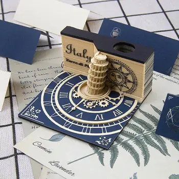 Ustvarjalne Poševni Stolp v Pisi Tri-dimenzionalni Papir Carving Note Pad Doma Okraski Okraski 3D Art Memo Pad Lepljive Opombe