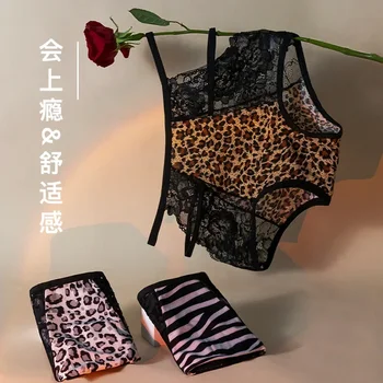 Seksi črne čipke visoko pasu brezhibno leopard čipke črnega seksi čisto željo, strop čistega bombaža mednožje ženske spodnje perilo
