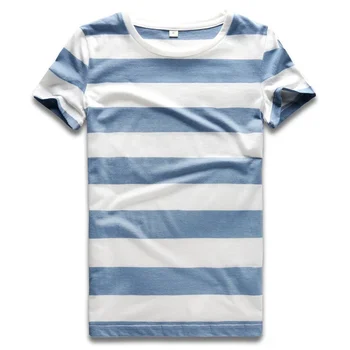 A1893 Blauw Sl Wit Gestreept T-shirt Voor Vrouwen Kleurrijke Streep Tshirt Posadke Vratu Vrh Tees Vrouw Korte Mouw Mornar Vrh