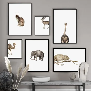 1Pcs Nordijska Minimalističen Živali Plakatov in Fotografij Slon Nesreča Kuščar Wall Art Platno Barvanje Slike za Dnevni Sobi Doma
