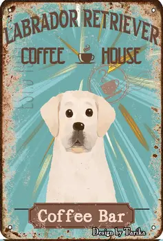 Labrador Retriever Pes Pet Kava Bar Pes Coffee House Letnik Plaketo Plakat Tin Prijavite Stenski Dekor Visi Kovinski Okras 12 X 8