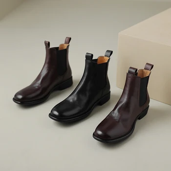 2023 nove Jesensko zimske Ženske škornji naravnega usnja 22-25 cm cowhide+iz svinjskega moderni čevlji nazaj zadrgo chelsea čevlji